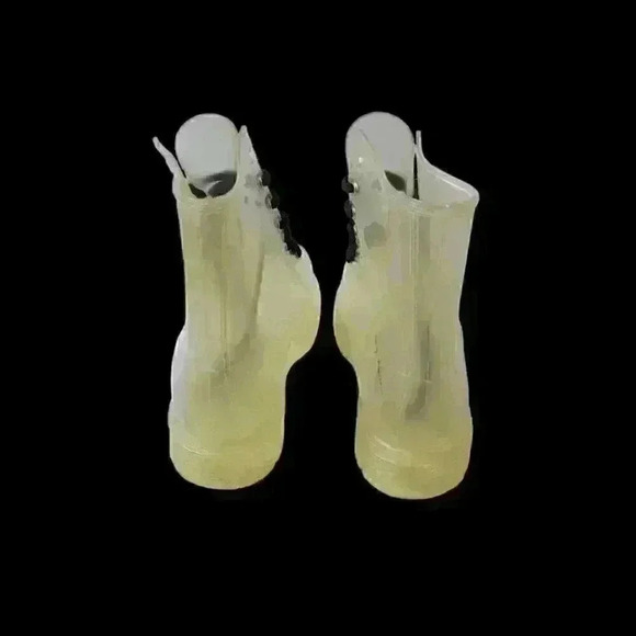 Women's Transparent Thick Sole Waterproof Ankle Rain Work Mud Boots Lace Up 7.5 - Picture 4 of 9